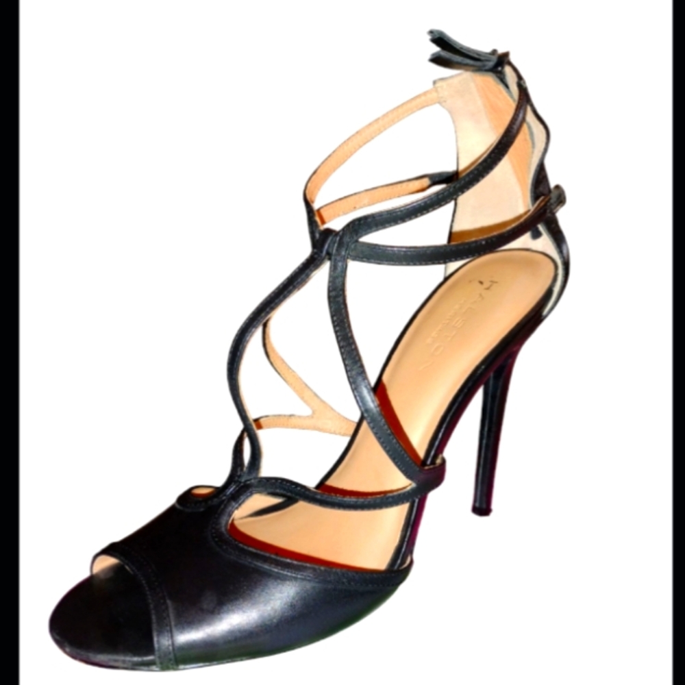 Halston Heritage Black Strappy Heels.